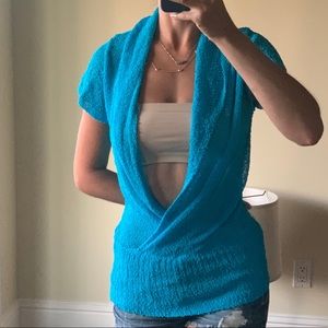 Bebe | Sexy Aqua Blue Knit Top Small